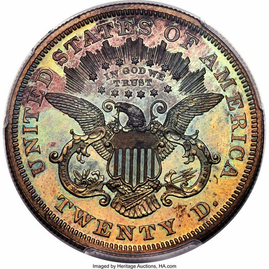 1867 $20 PCGS PR65+BN J-604 Ex: Simpson Judd Proof Pattern on Copper High R.7
