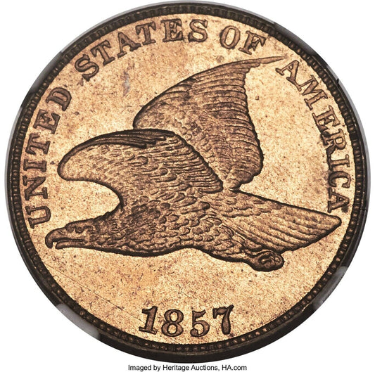 1857 1C MS65+ NGC CAC FLYING EAGLE SEMI-PROOFLIKE