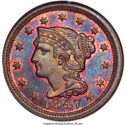 1847 1C N-21, N-40, R.3, MS66 STAR Brown NGC. CAC