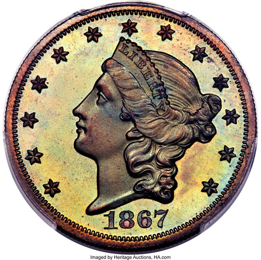 1867 $20 PCGS PR65+BN J-604 Ex: Simpson Judd Proof Pattern on Copper High R.7