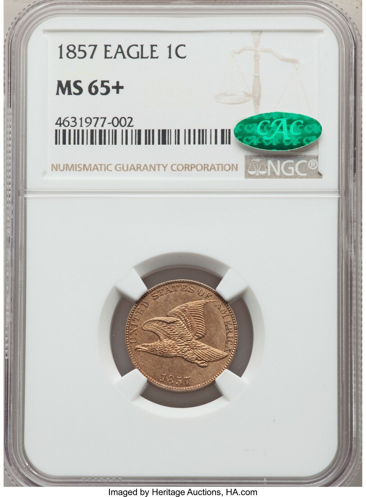 1857 1C MS65+ NGC CAC FLYING EAGLE SEMI-PROOFLIKE