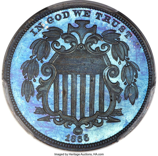 1866 5C Shield Nickel, Judd-509, Pollock-592, High R.6, PR66 Brown PCGS