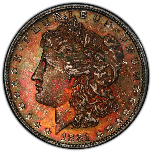 1881-S MORGAN SILVER DOLLAR $1 PCGS MS64 TIDY HOUSE RAINBOW TONER