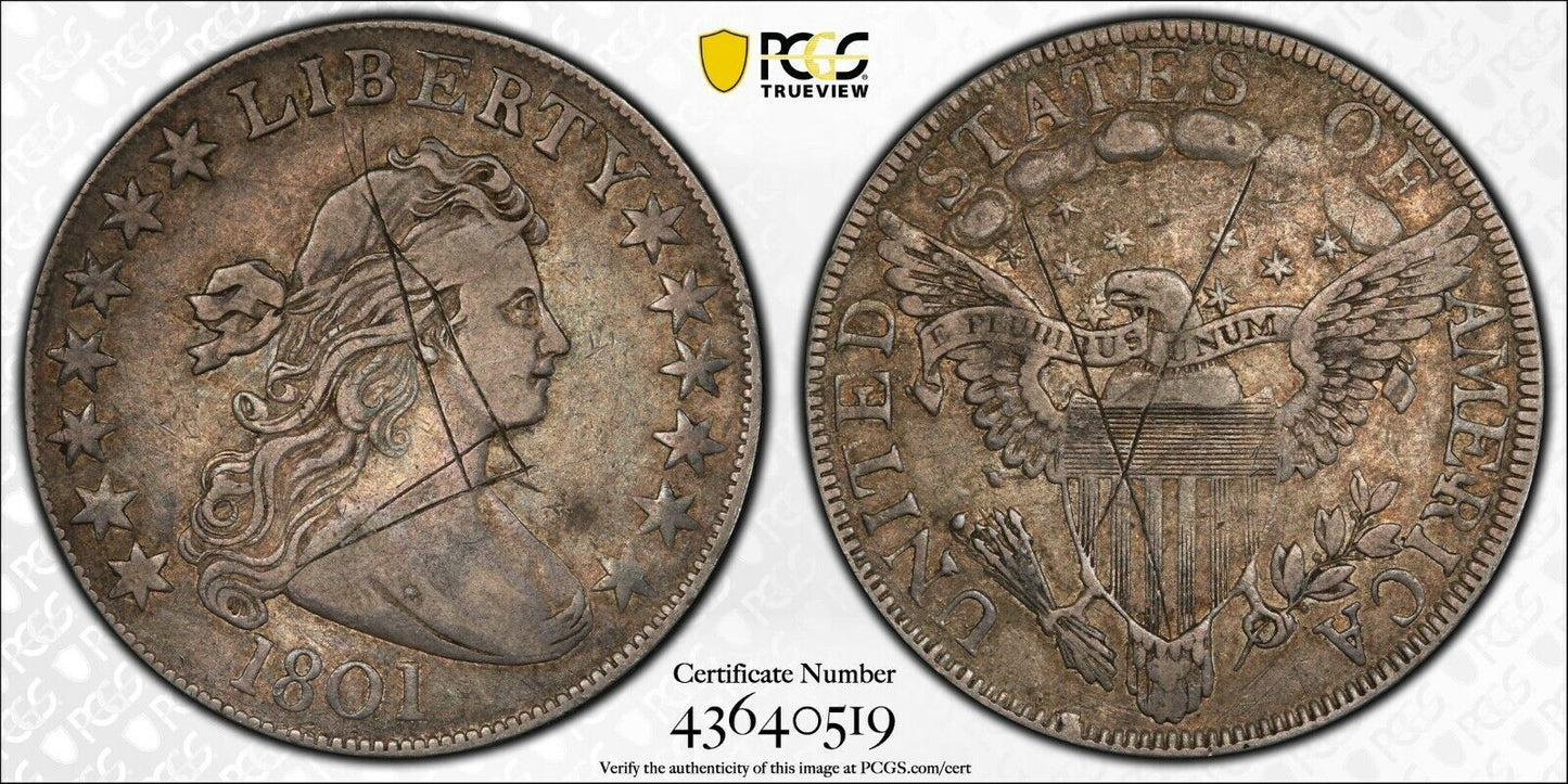 1801 Draped Bust Half Dollar PCGS VF Details - Low Mintage