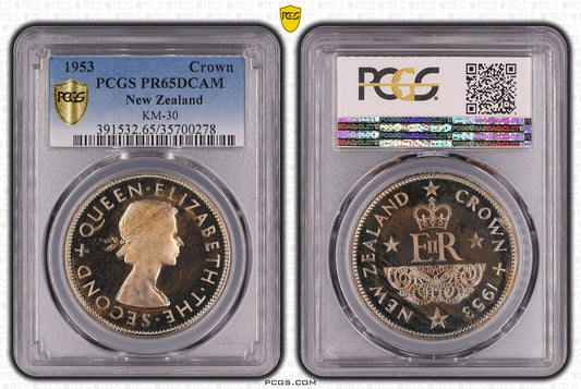 1953 CROWN PCGS PR 65 DCAM NEW ZEALAND KM-30