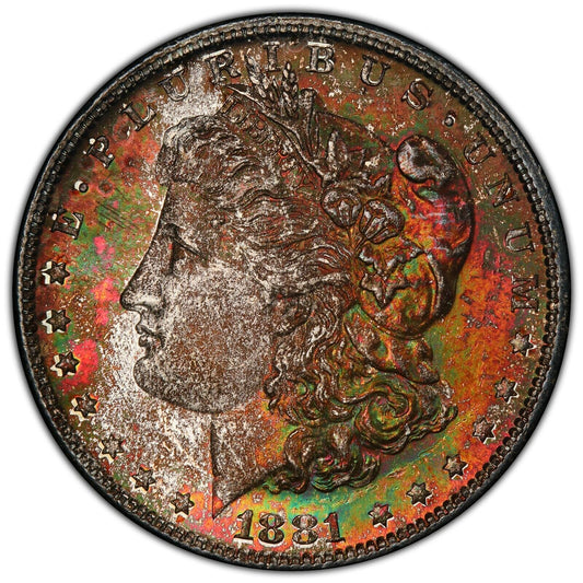 1881-S MORGAN SILVER DOLLAR $1 PCGS MS64 CAC TIDY HOUSE RAINBOW TONER