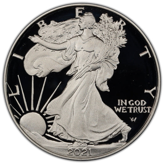 2021-S $1 PCGS PR70DCAM Silver Eagle - Type 2 First Strike Gold Shield