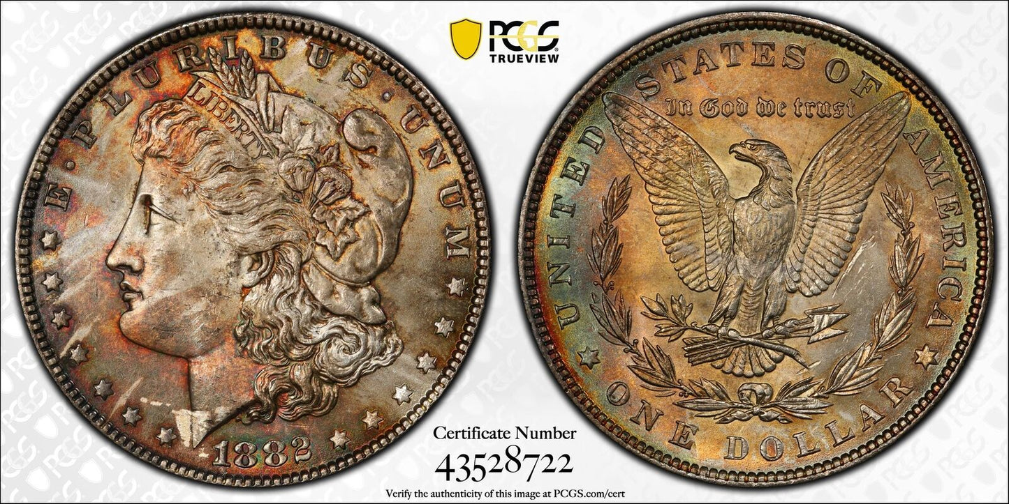 1882 $1 Morgan PCGS MS63 CAC Approved RAINBOW