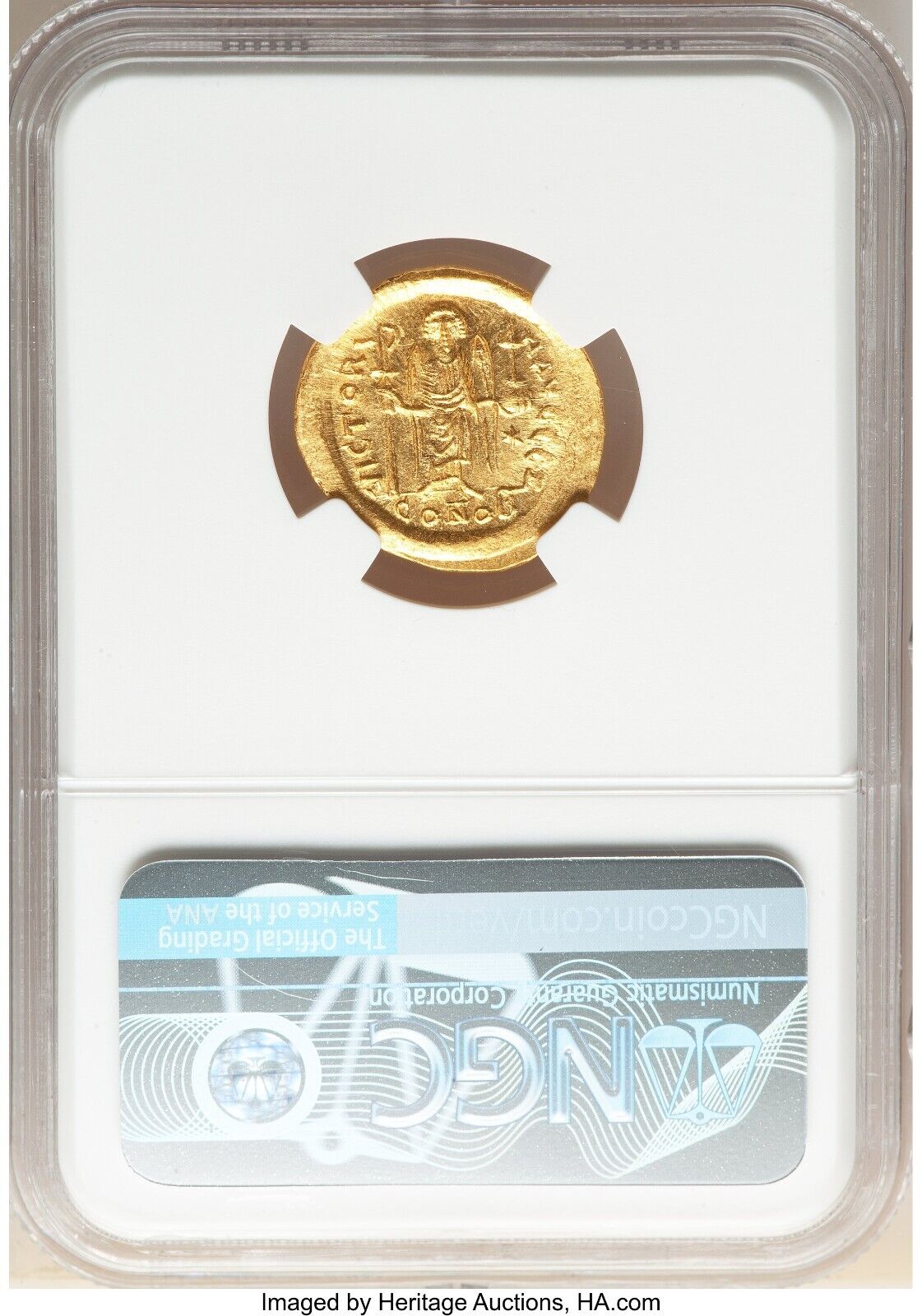 Justinian I, AD 527-565 BYZANTINE EMPIRE AV Solidus NGC MS60 PL Surfaces