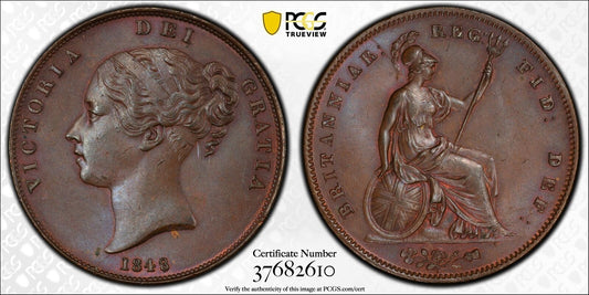 1848/7 1D PCGS MS63BN GREAT BRITAIN S-3948