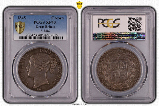 1845 CROWN PCGS XF40 GREAT BRITAIN S-3882 VICTORIA