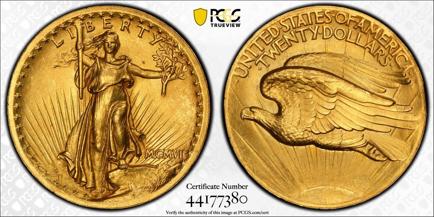 1907 $20 Saint Gaudens High Relief-Wire Edge PCGS MS64