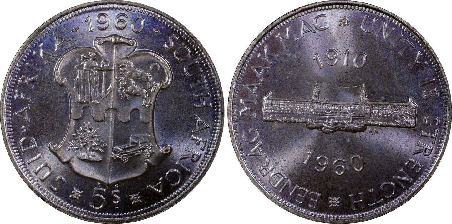 1960 5 SHILLING PCGS PL 65 SOUTH AFRICA UNITY IS STRENGTH