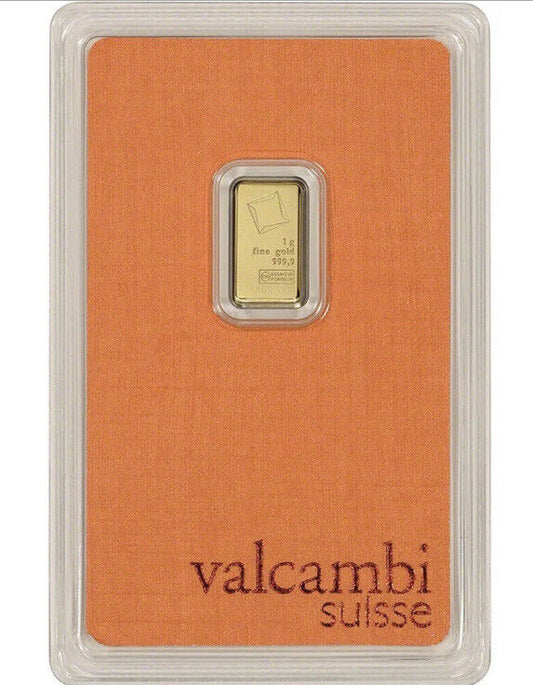 1 gram Gold Bar - Valcambi Suisse - 999.9 Fine in Sealed Assay